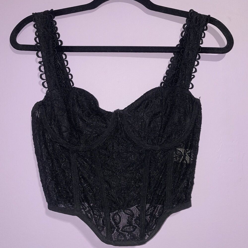 Quiet Storm Corset Top Women Size M Black Lace Y2K Romantic WhimsiGoth